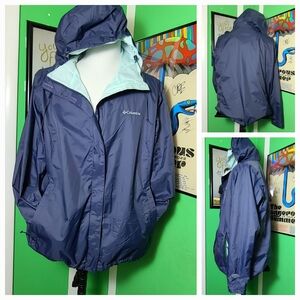 Columbia Omni-Tech Waterproof Hooded Rain Jacket Women’s 2X Blue/Aqua Seamfoam